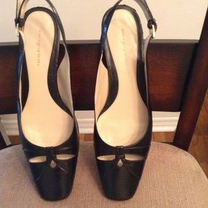 Black leather sling backs